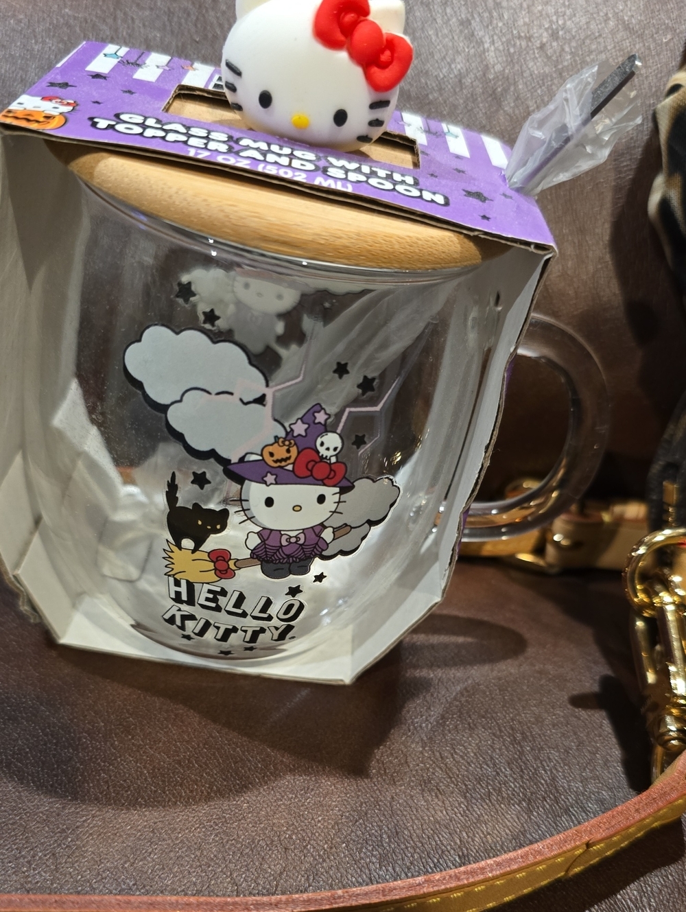 Hello Kitty Glass Mug with Red Bow and Purple Accents